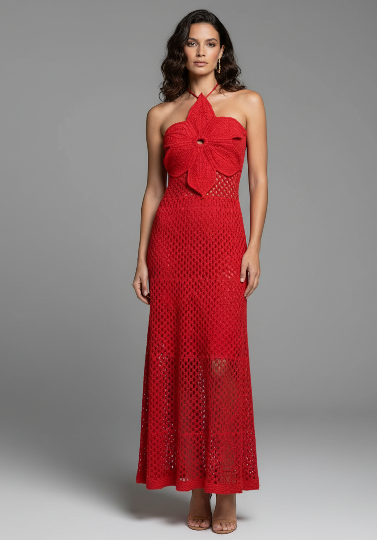 Crochet Bloom Halter Dress