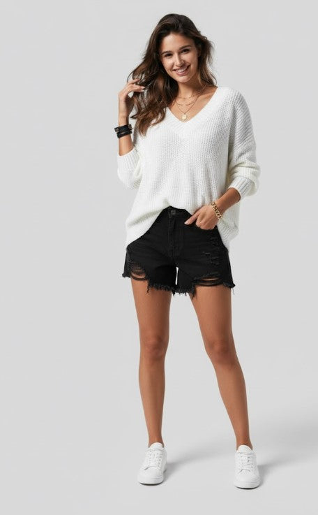 Relaxed Fit V-Neck Knit Sweater