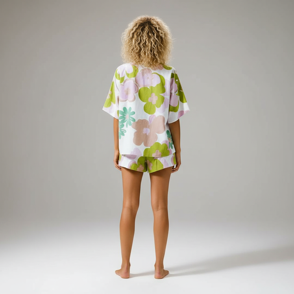 Short Sleeve Button Shirt and Linen Shorts Set