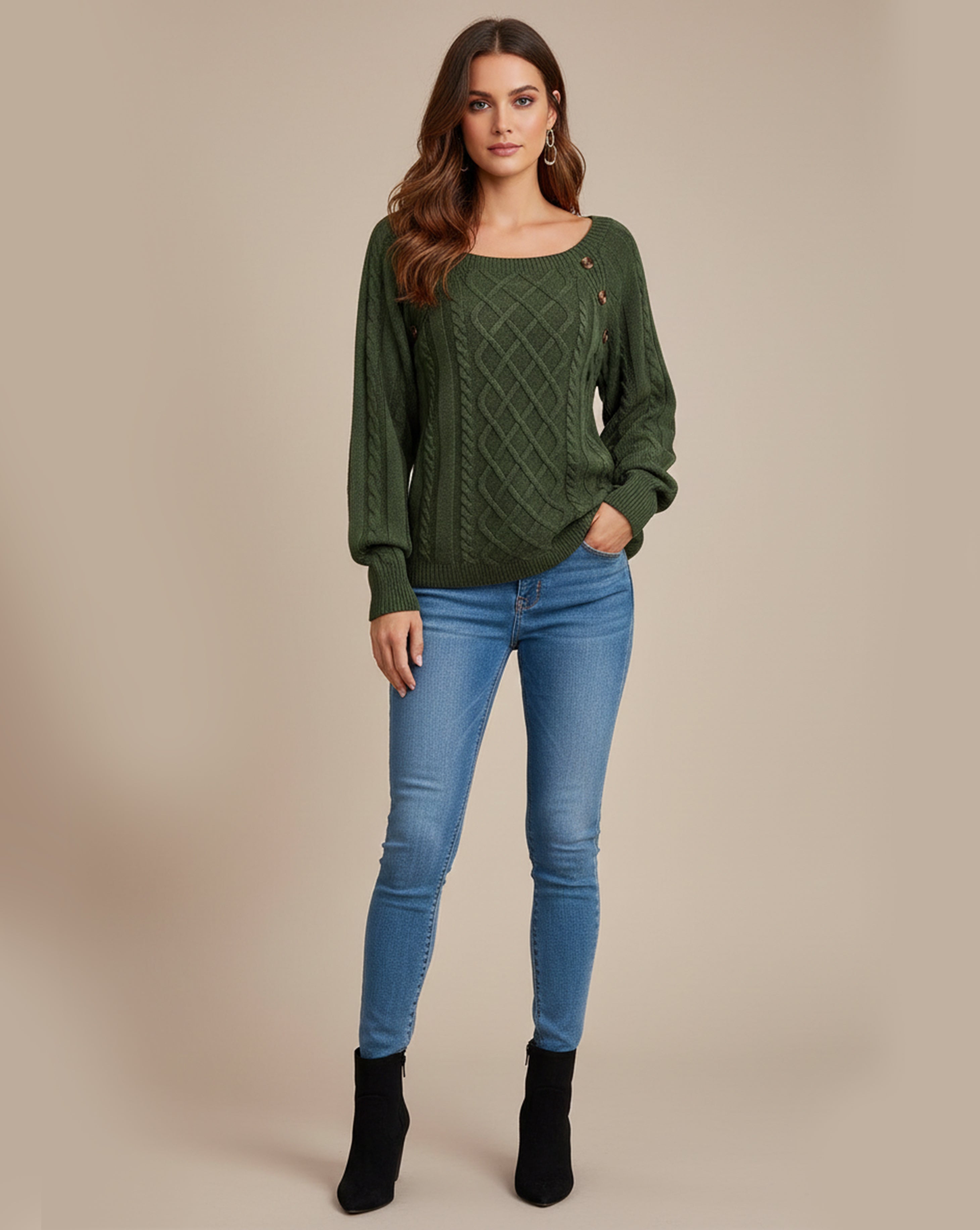 Cable Knit Button Detail Sweater