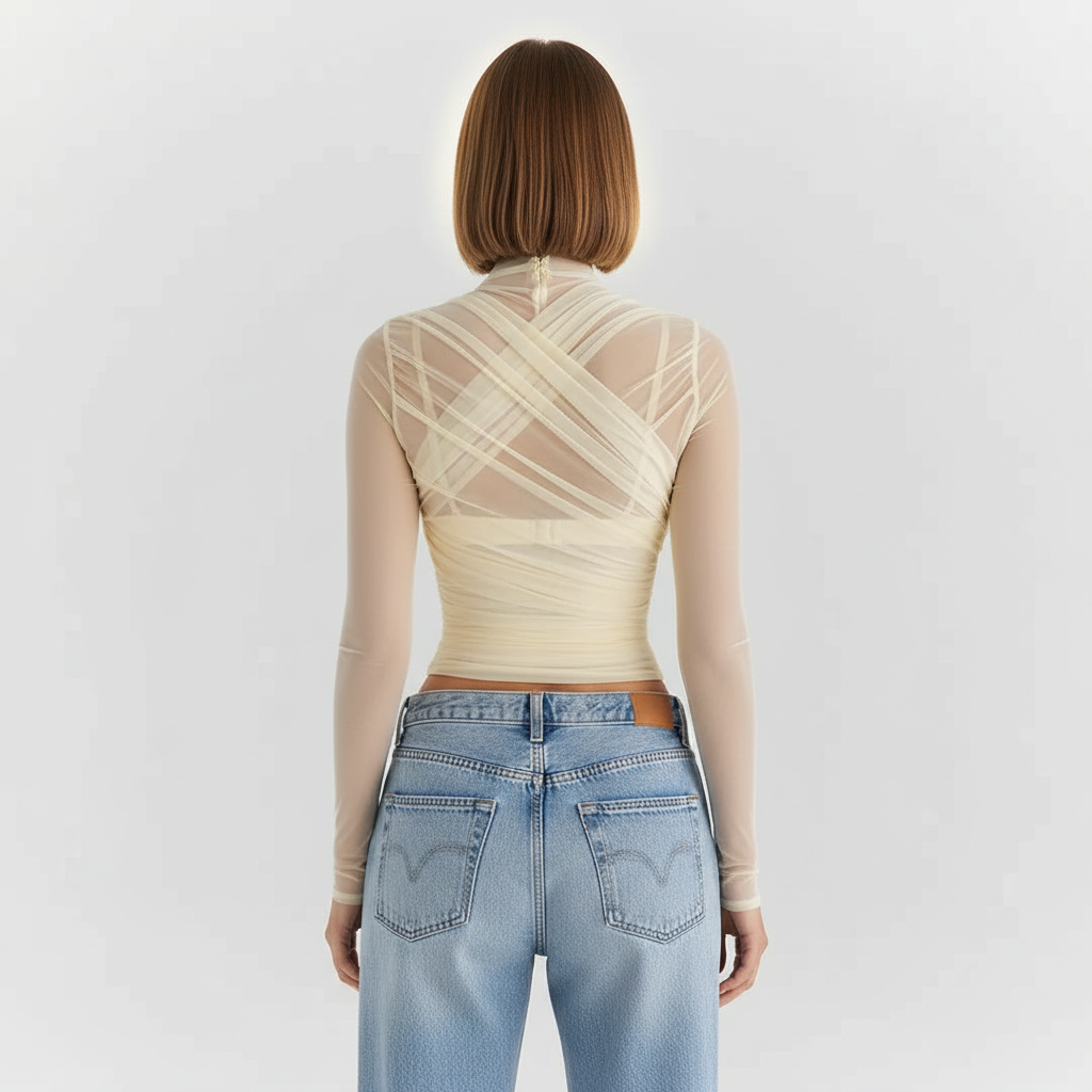 Sheer Mesh Long Sleeve Layering Top