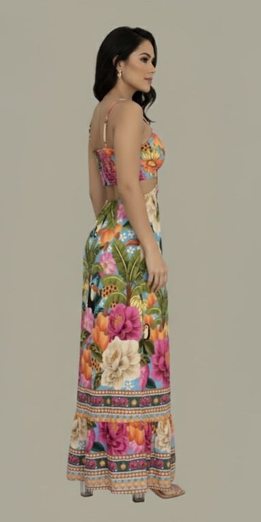 Tropical Cutout Maxi Dress