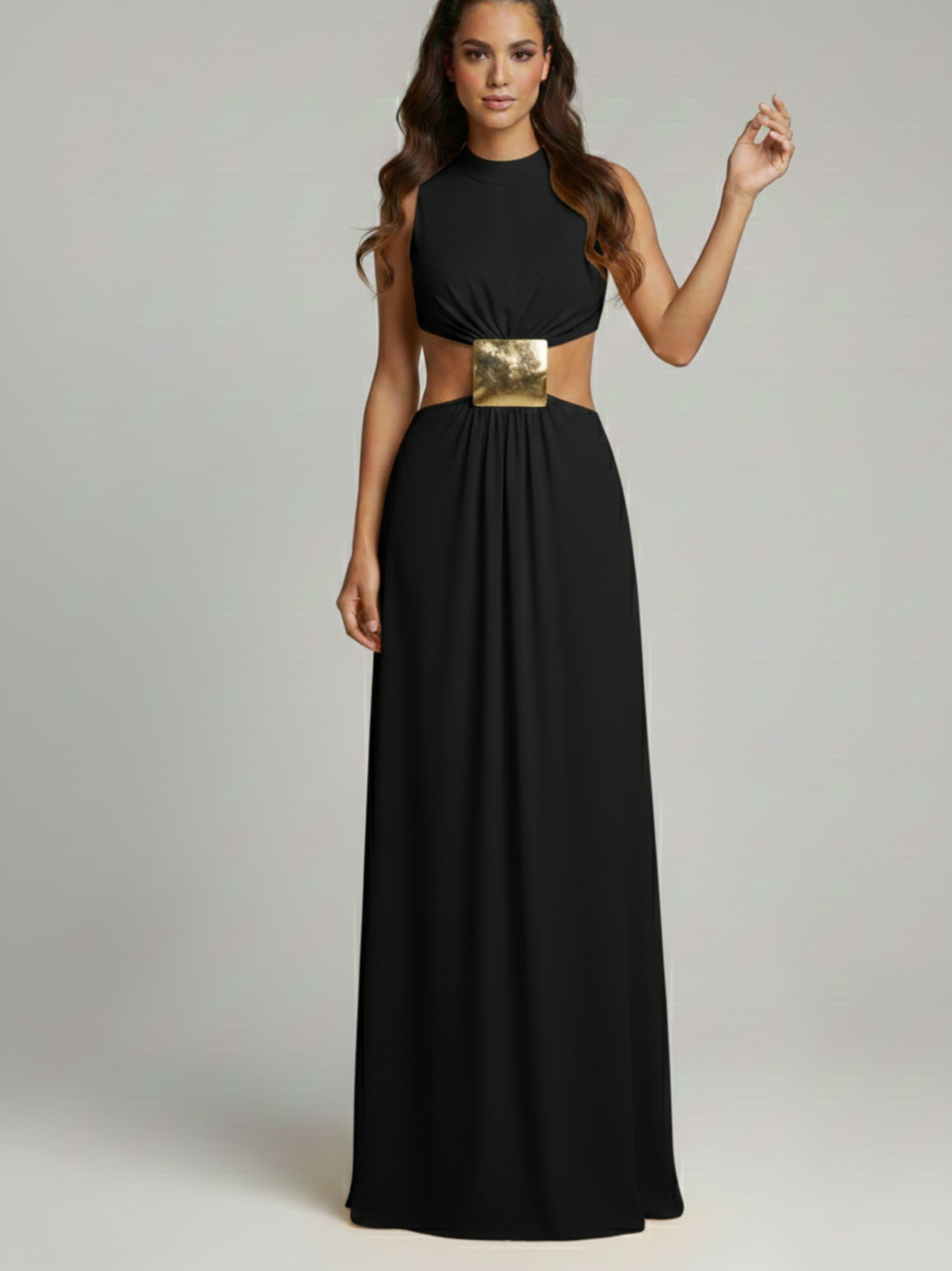 High Neck Cutout Waist Maxi Dress