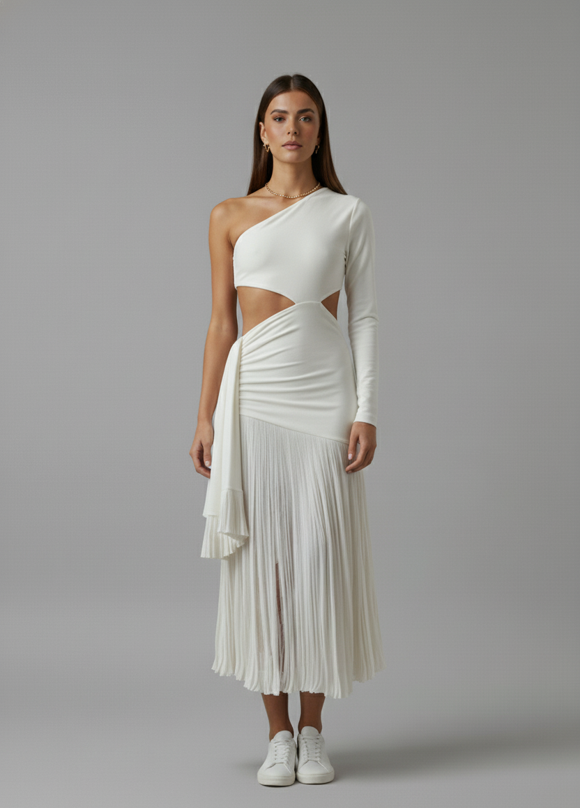 Elite One-Shoulder Tassel Maxi Dress