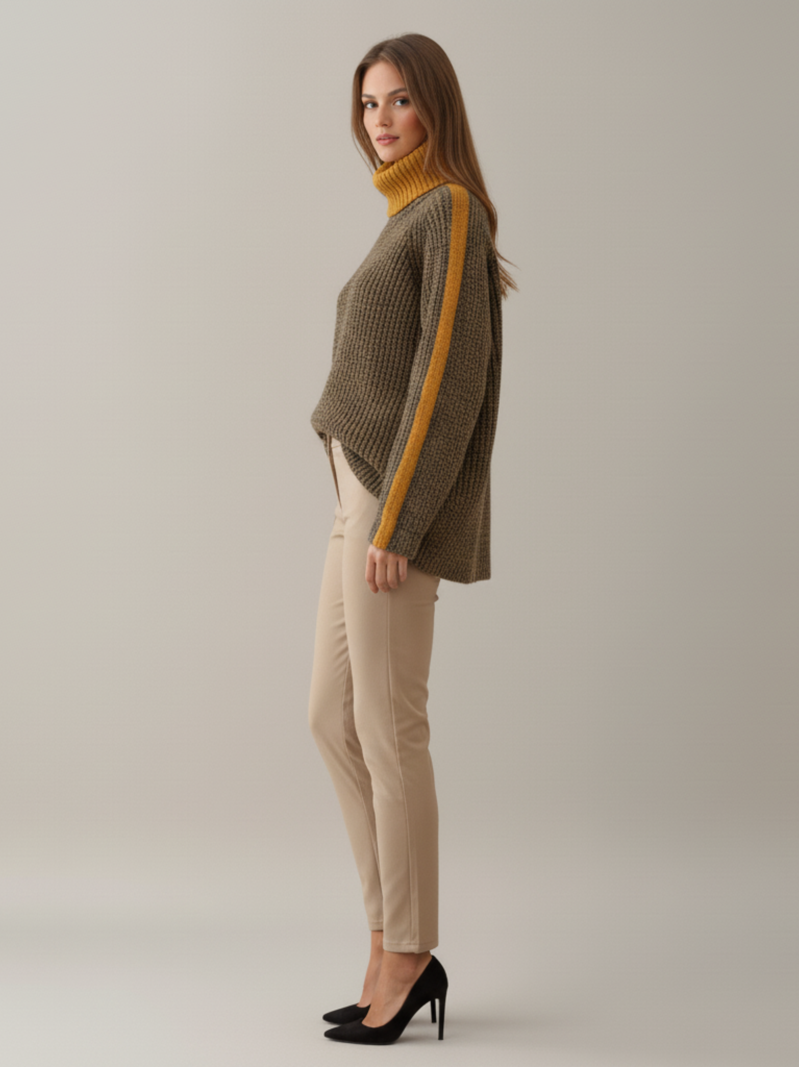 Textured Knit Turtleneck Sweater